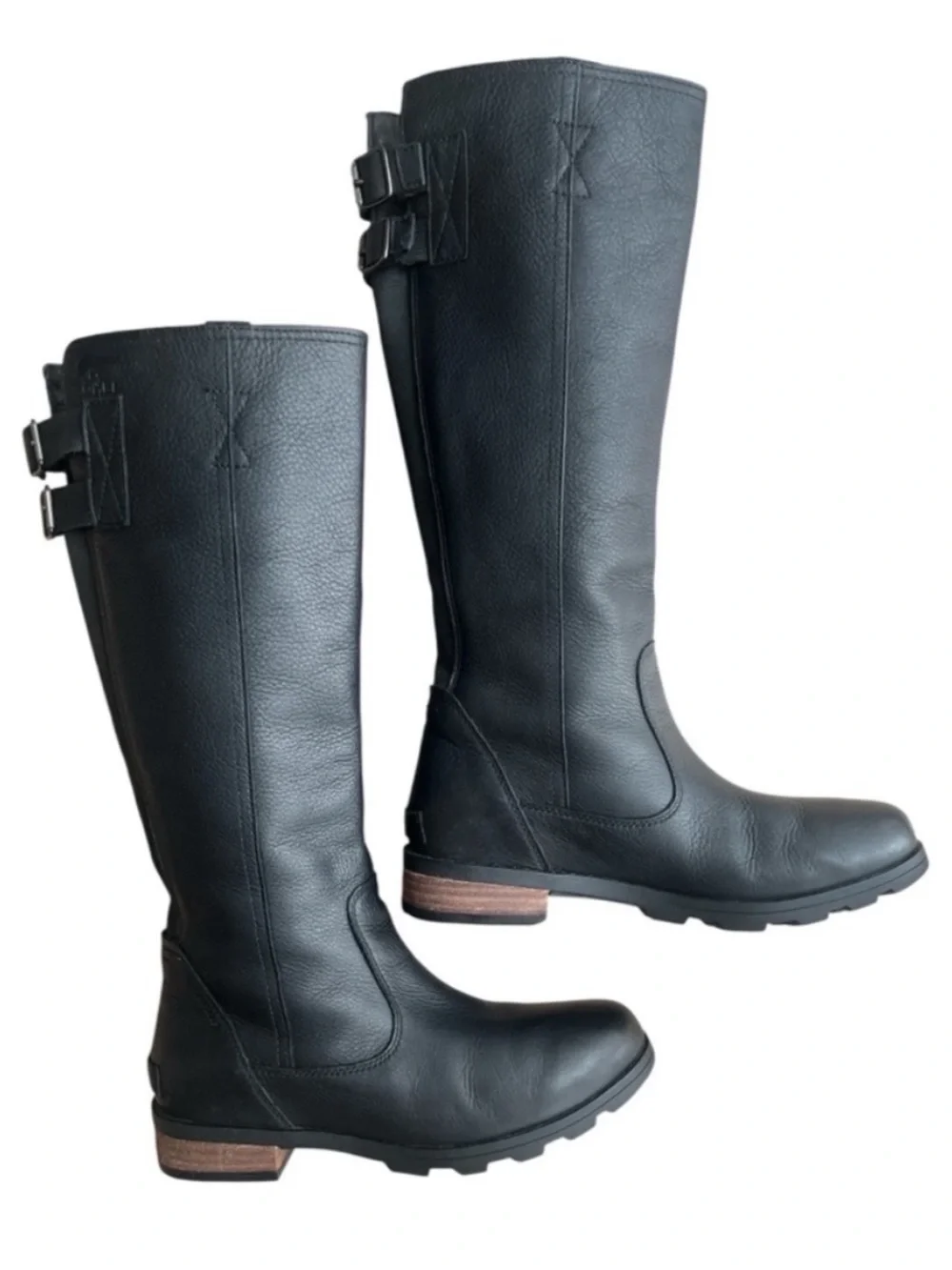 SOREL Emelie Tall Waterproof Leather Riding Boots Black Women 7 Adjustable Calf